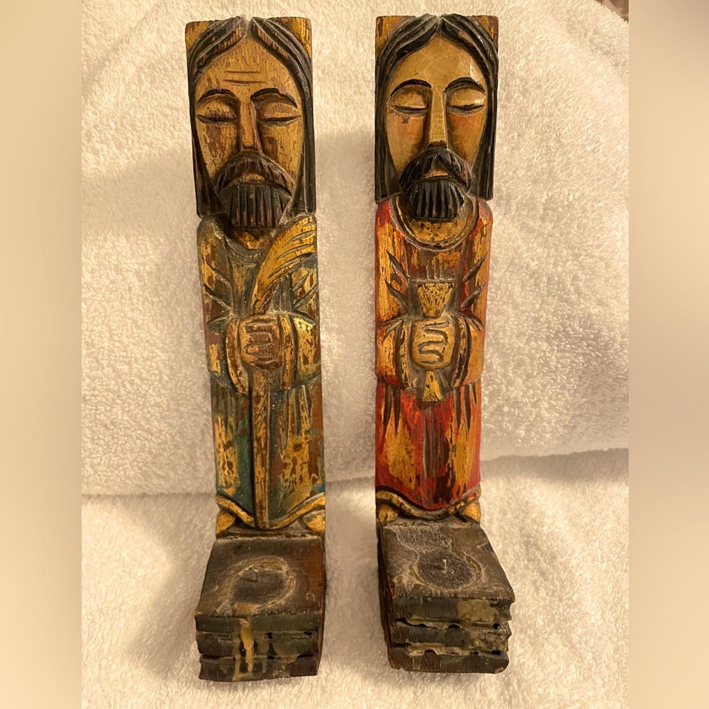 Vintage (probably antique) religious art/icons. Matthew and John? Wall CandleHld